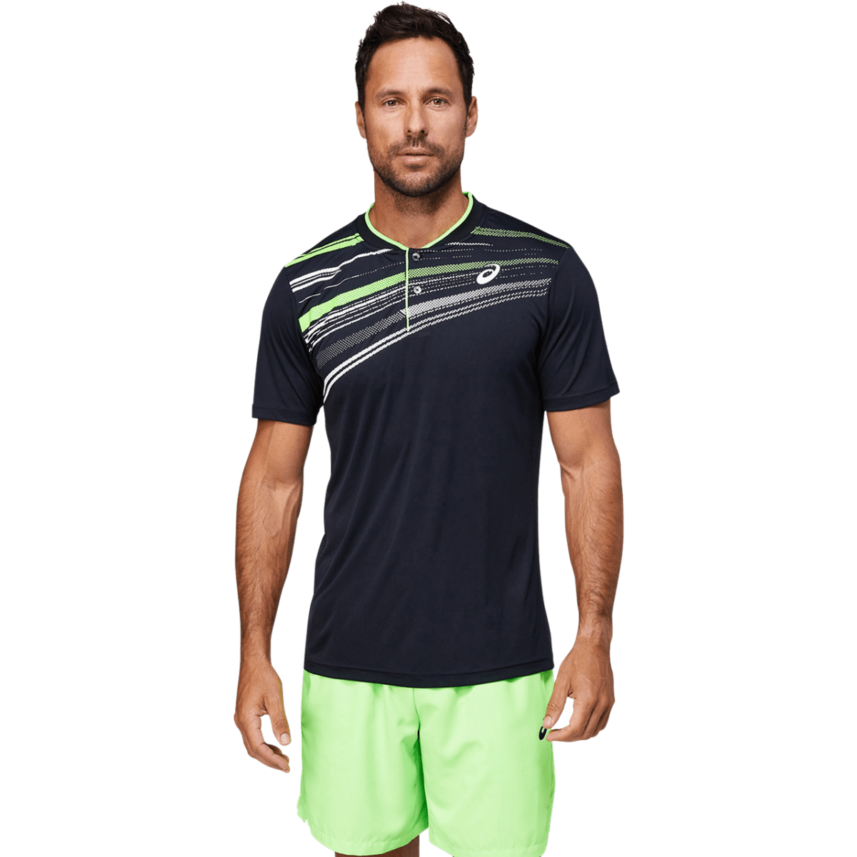 Meeste tennisesärk Asics Court Graphic Polo Shirt M 2021 (Performance Black)